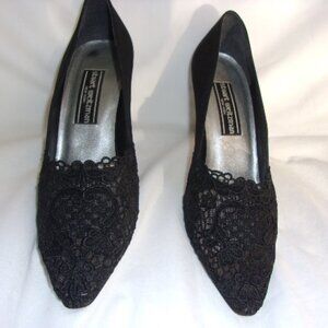 STUART WEITZMAN BLACK LACE & FABRIC HIGH HEEL SHOES 7.5M